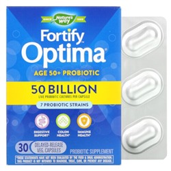 Nature's Way Fortify Optima Probiotic, 50+ для взрослых, 50 миллиардов, 30 растительных капсул с отсроченным высвобождением