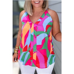 Multicolour Plus Size Abstract Print V Neck Racerback Tank Top