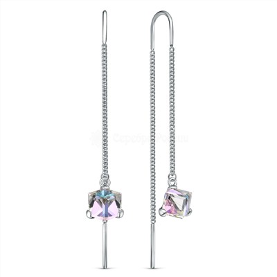 Серьги-продёвки из серебра с кристаллами премиум Австрия цвета розовый мистик родированные 925 пробы 0063с-001VL