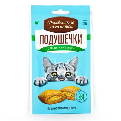 Подушечки с пюре "Деревенские лакомства" д/кошек,  курица, 30 г