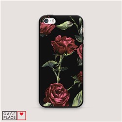 Матовый силиконовый чехол Бордовые розы фон на iPhone 5/5S/SE