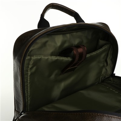Рюкзак городской из натуральной кожи на молнии, цвет зелёный