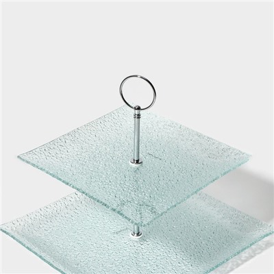 Фруктовница стеклянная 2-х ярусная квадратная Доляна «Акцент», 25×22 см
