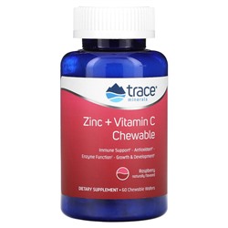 Trace Minerals Research Жевательные таблетки с цинком и витамином С, малина, 60 жевательных вафель
