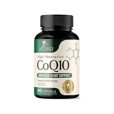 CoQ10 Coenzyme Q10 Heart Health Support Supplement with High Absorption - Ubiquinone for Cellular Energy Support - Nature's Co Q10 Supplement - 60 Softgels