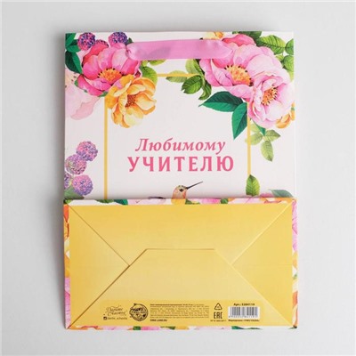 Пакет подарочный ламинированный вертикальный, упаковка, «Любимому Учителю», MS 18 х 23 х 10 см