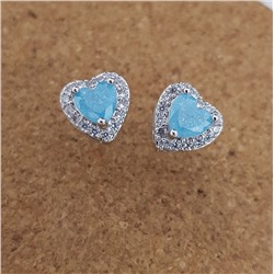 Серьги гвоздики сердечки, коллекция "Дубай", покрытие посеребрение, цвет камня: голубой, 37142, арт. 847.656