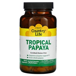 Country Life Тропическая папайя, Ферменты для пищеварения - 500 жевательных таблеток - Country Life