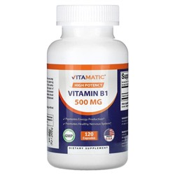 Vitamatic Витамин B1 Высокой Дозировки - 500 мг - 120 Капсул - Vitamatic