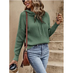 SHEIN Frenchy Pullover mit Waffelstrick Drop Shoulder Tunnelzug, Kapuze