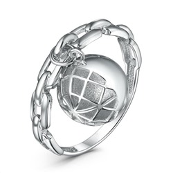 Кольцо из серебра с сферой родированное 110-10-68р