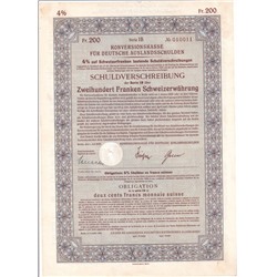 Акция Конверсионная Касса Управления по немецким долгам за границей, 200 рейхсмарок 1935 г, Германия