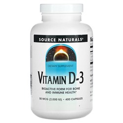 Source Naturals Витамин D-3, 50 мкг (2000 МЕ), 400 капсул