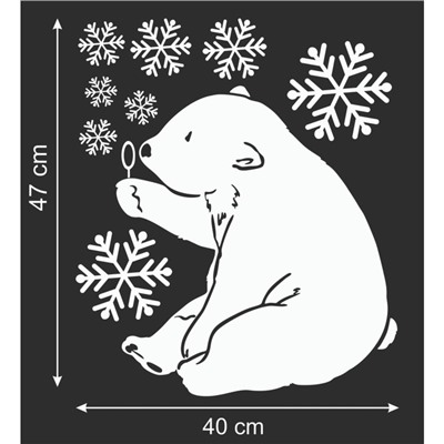 Наклейка декоративная для окон "Мишка и снежинки" 40х47 см