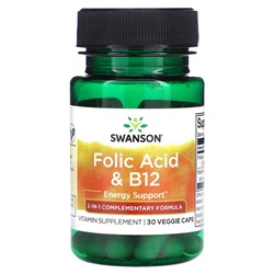 Swanson Фолиевая кислота и B12 - 30 растительных капсул - Swanson