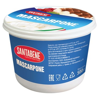 "Mascarpone" Santabene 0,5 кг 80%/шт (фас) 0,5кг