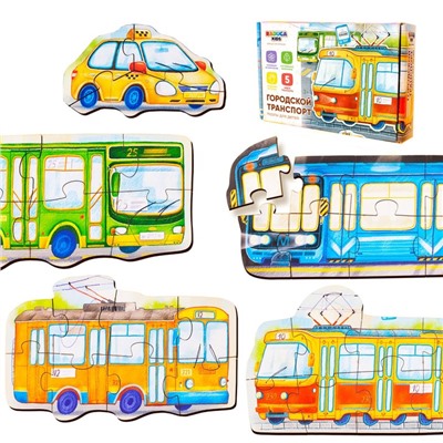 Пазл деревянный «Городской Транспорт», набор 5 шт.