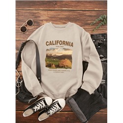 Sweatshirt mit Landschaft und Buchstaben Grafik, Thermal Futter