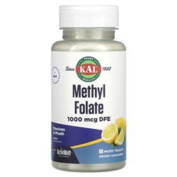 KAL Метилфолат, лимон, 1000 мкг ДФЭ, 60 микротаблеток