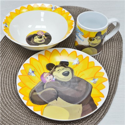 Набор детской посуды 3 предмета "Маша и Медведь. Подсолнух"