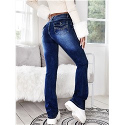 SHEIN EZwear Bootcut Jeans mit Reißverschluss, Pattentasche