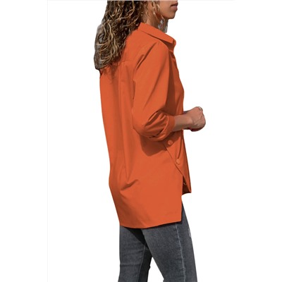 Оранжевая блуза-рубашка с удлинением сзади и боковой линией пуговиц