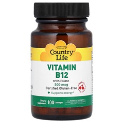 Country Life Vitamin B12 with Folate, Cherry, 100 Lozenges