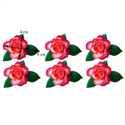 Вафельные цветочки Роза с листочками 6 см (6 шт)