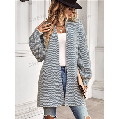 SHEIN LUNE Duster Cardigan mit Chevron Muster, Bischofärmeln