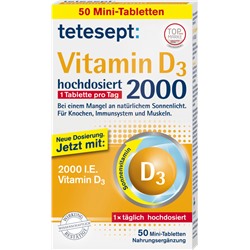 tetesept Vitamin D3 Tabletten 50 St., 15,3 g, Тетесепт Витамин D3 2000 в таблетках, 50 шт