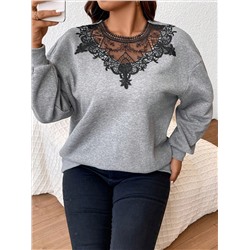 SHEIN Frenchy Große Größe Sweatshirt mit Guipure Spitzeneinsatz, Drop Shoulder