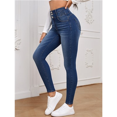 SHEIN Essnce Schmale Jeans mit hoher Taille, Knopf