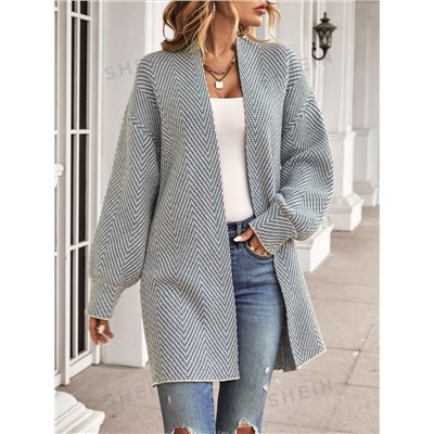 SHEIN LUNE Duster Cardigan mit Chevron Muster, Bischofärmeln