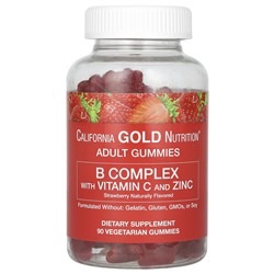 California Gold Nutrition B Complex с Витамином С и Цинком, Натуральный Клубничный Вкус, 90 Вегетарианских Жевательных Конфет - California Gold Nutrition