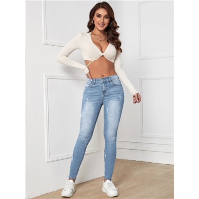 SHEIN Essnce Schmale Jeans mit hoher Taille, Reißverschluss