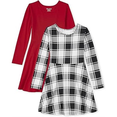 The Children's Place girls Long Sleeve Knit Fashion Skater Dress 2 Pack