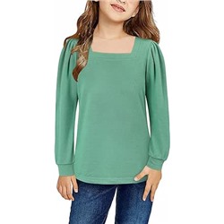 storeofbaby Shirts for Girls Long Sleeve Casual Loose Fit Tunic Tops Solid Blouses
