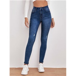 SHEIN Frenchy Schmale Jeans mit hoher Taille, Riss Detail