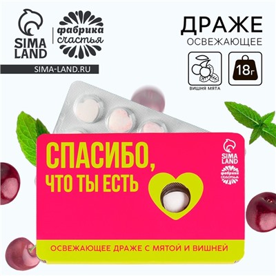 Драже освежающее «Спасибо, что ты есть», со вкусом мяты и вишни, 18 г.