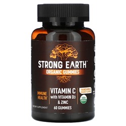 Yum V's Органические жевательные конфеты Strong Earth, витамин С, витамин D3 и цинк, мандарин и апельсин, 60 жевательных конфет