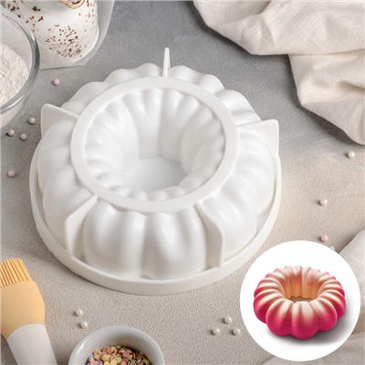 Форма силиконовая для муссовых десертов и выпечки Доляна «Немецкий кекс», 19×5,5 см (внутренний d=17 см), цвет белый