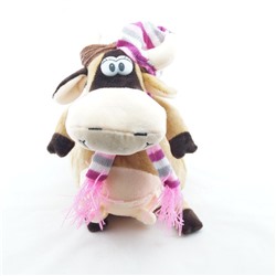 Игрушка муз.Корова с косой + розоаый шарф