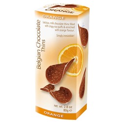 Бельгийские шоколадные чипсы Belgian Chocolate Thins Orange с апельсиновым вкусом 80 гр