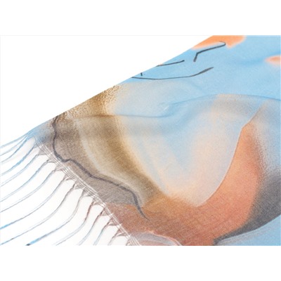 Палантин с кистями, с абстракцией MAGROM, голубой, 180 х 70 см, из вискозы