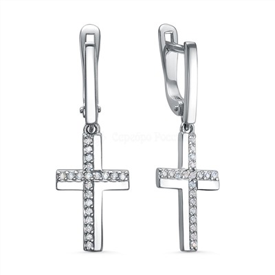 Серьги из серебра с фианитами родированные - Кресты