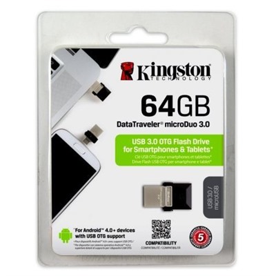 64Gb Kingston DataTraveler microDuo, совместим с Android, microUSB/USB 3.0 (DTDUO3/64GB)