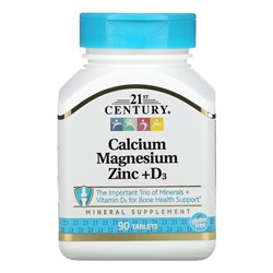 21st Century Calcium Magnesium Zinc + D3, 90 Tablets