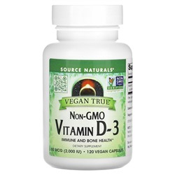 Source Naturals Не содержащий ГМО витамин D-3, 50 мкг (2000 МЕ), 120 веганских капсул