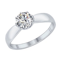 Помолвочное кольцо из серебра с фианитом, 89010029