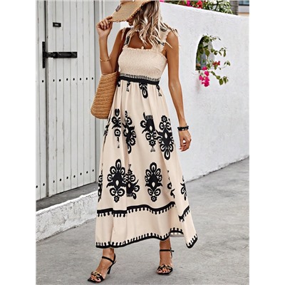 SHEIN VCAY Gerafftes Damenkleid Im Resort-stil Mit Print